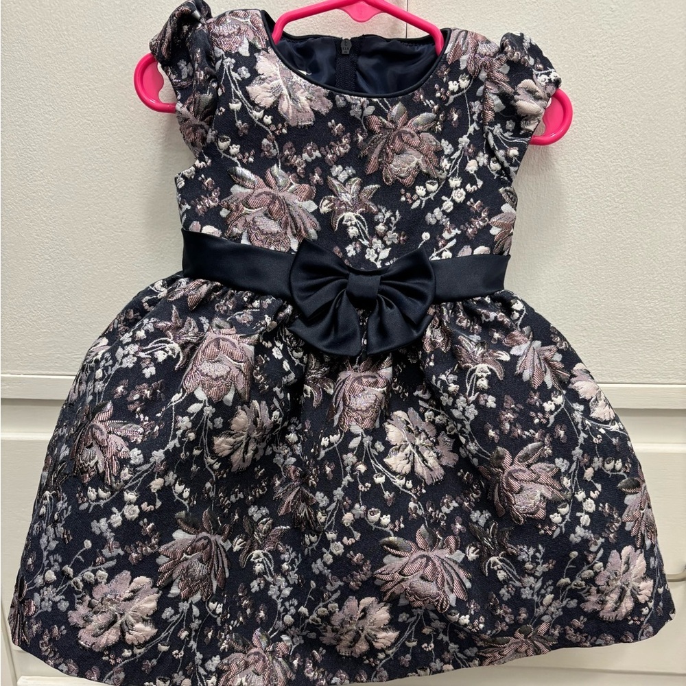 Bonnie Baby Metallic Navy Dress with Pink Accents - Picture 2 of 5